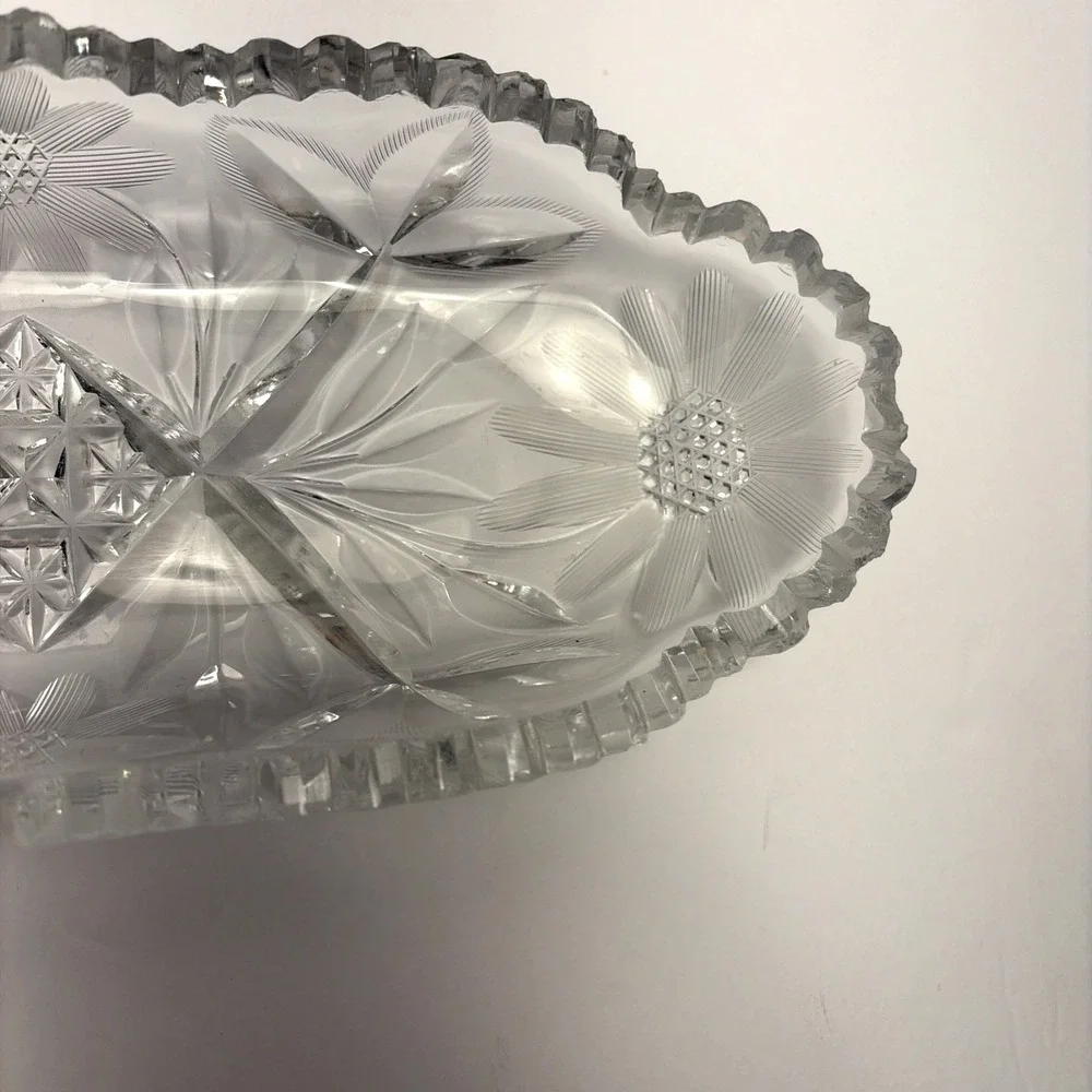 American Brilliant‎ Cut Vintage Beautiful Glass Celery Relish Dish Sawtooth Rim